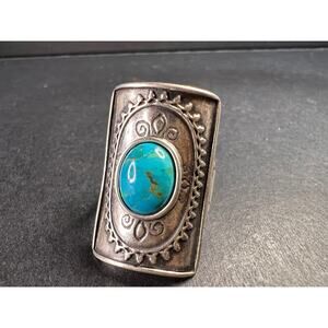 Vintage DIDAE Sterling Silver Kingman Turquoise Shield Ring – Size 7